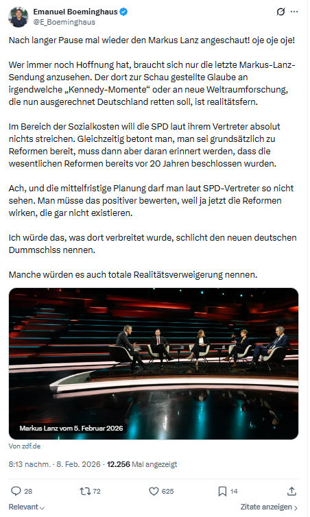 Emanuel Boeminghaus: Nach langer Pause mal wieder den Markus Lanz...