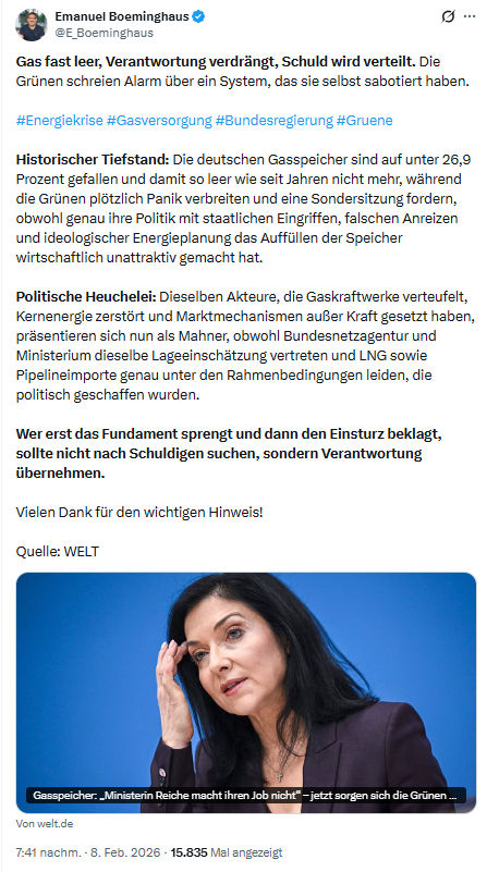Emanuel Boeminghaus: Gas fast leer, Verantwortung verdrängt...