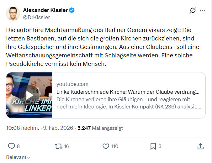 Alexander Kissler: Die autoritäre Machtanmaßung des Berliner Generalvikars zeigt...