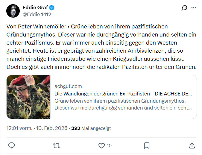 Eddie Graf: Von Peter Winnemöller • Grüne leben von ihrem pazifistischen...