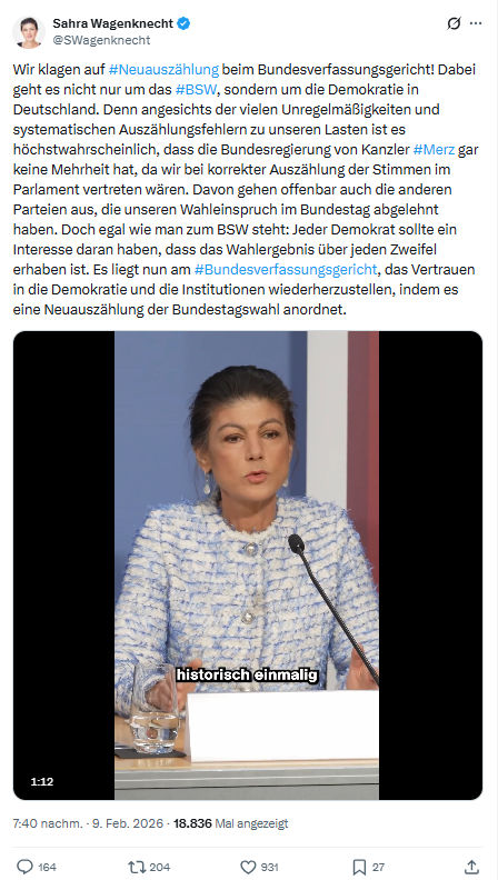 Sahra Wagenknecht: Wir klagen auf #Neuauszählung beim Bundesverfassungsgericht...