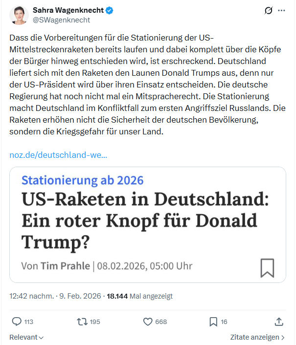 Sahra Wagenknecht: Dass die Vorbereitungen für die Stationierung...