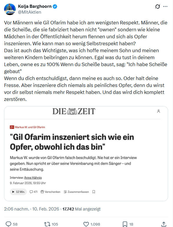 Kolja Barghoorn: Vor Männern wie Gil Ofarim habe...