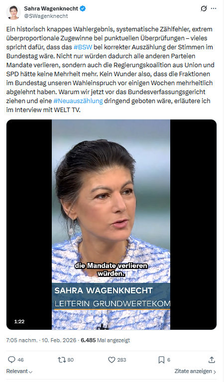 Sahra Wagenknecht: Ein historisch knappes Wahlergebnis...