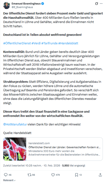 Emanuel Boeminghaus: Der öffentliche Dienst fordert sieben Prozent...