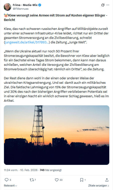 Friedrich Mannus: Kiew versorgt seine Armee mit Strom...