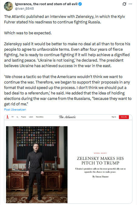 ivan Ignorance: The Atlantic published an interview with Zelenskyy...