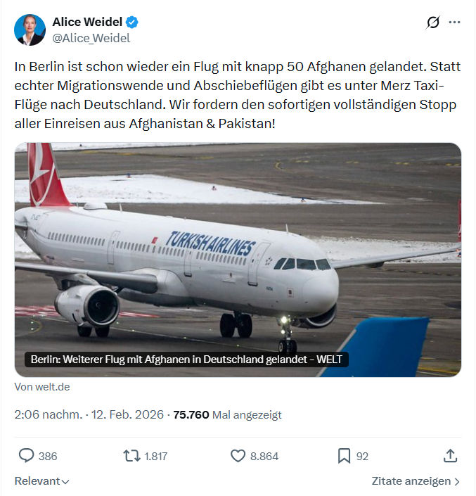Alice Weidel: In Berlin ist schon wieder ein Flug...