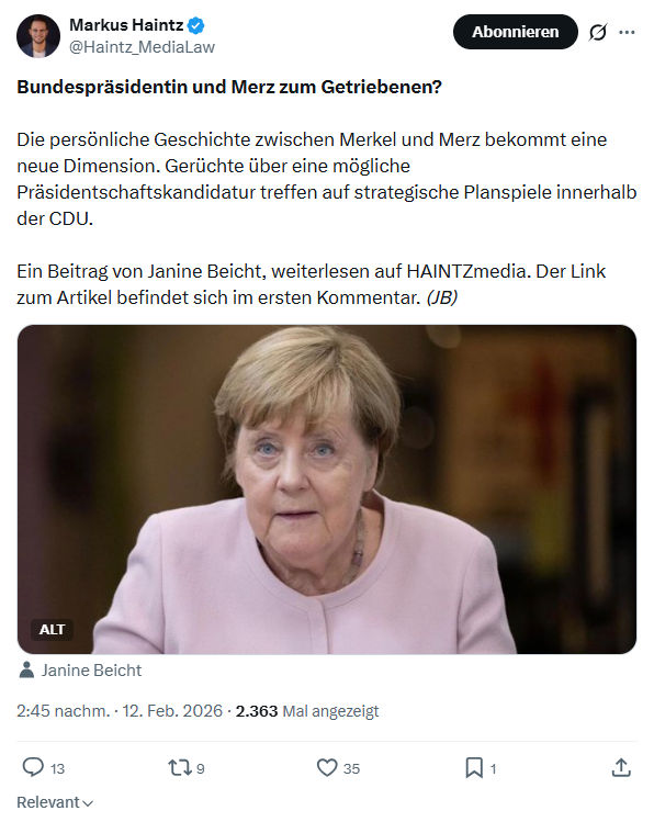 Markus Haintz: Bundespräsidentin und Merz zum Getriebenen...
