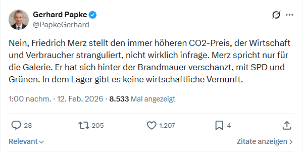 Gerhard Papke: Nein, Friedrich Merz stellt den immer höheren CO2-Preis...