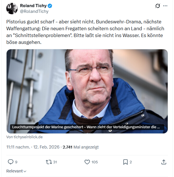 Roland Tichy: Pistorius guckt scharf - aber sieht nicht...