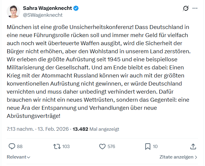 Sahra Wagenknecht: München ist eine große Unsicherheitskonferenz...