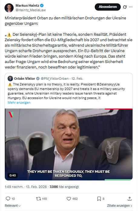 Markus Haintz: Ministerpräsident Orban zu den militärischen Drohungen...