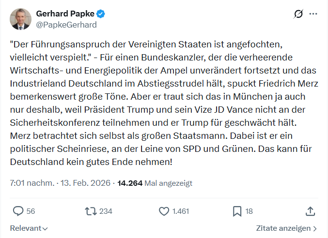 Gerhard Papke: "Der Führungsanspruch der Vereinigten Staaten ist angefochten, vielleicht verspielt."...