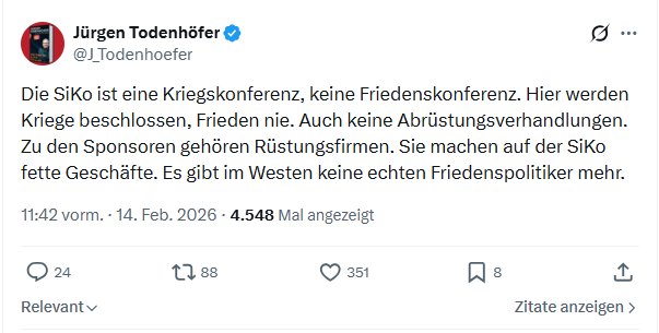 Jürgen Todenhöfer: Die SiKo ist eine Kriegskonferenz...