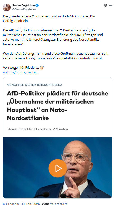 Sevim Dagdelen: Die „Friedenspartei“ nordet sich voll in die NATO...