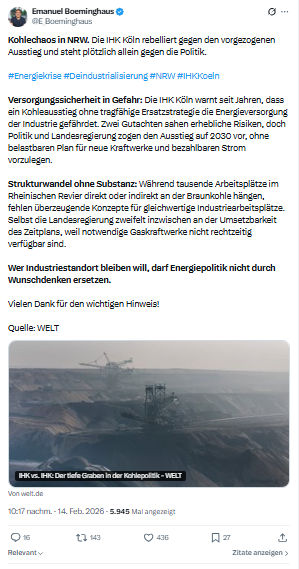 Emanuel Boeminghaus: Kohlechaos in NRW...