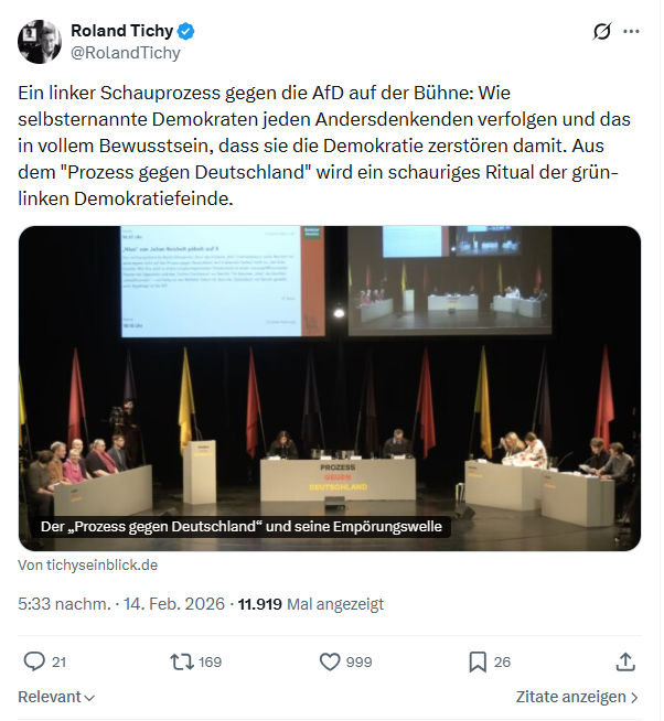 Roland Tichy: Ein linker Schauprozess gegen die AfD...