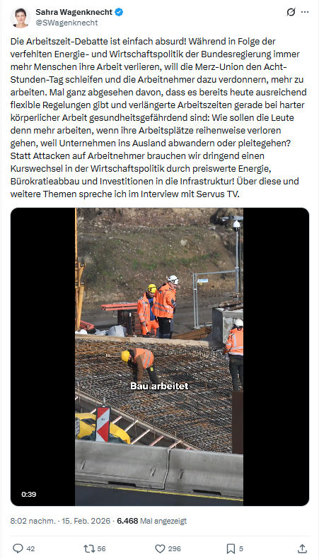 Sahra Wagenknecht: Die Arbeitszeit-Debatte ist einfach absurd...