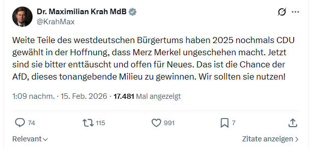 Maximilian Krah: Weite Teile des westdeutschen Bürgertums haben 2025...
