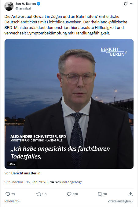 Jan A. Karon: Die Antwort auf Gewalt in Zügen und an Bahnhöfen...