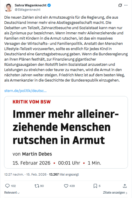 Sahra Wagenknecht: Die neuen Zahlen sind ein Armutszeugnis für die Regierung...
