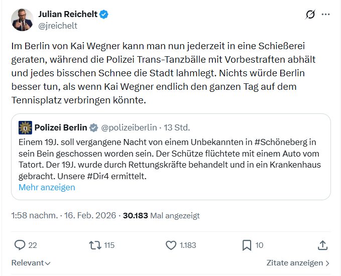 Julian Reichelt: Im Berlin von Kai Wegner kann man nun...
