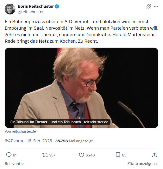Boris Reitschuster: Ein Bühnenprozess über ein AfD-Verbot...
