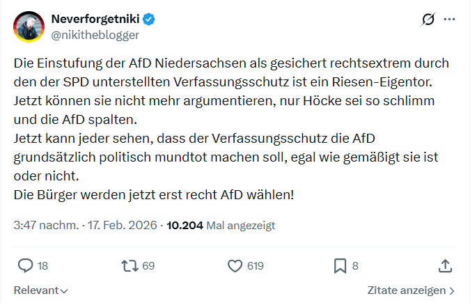 Neverforgetniki: Die Einstufung der AfD Niedersachsen...