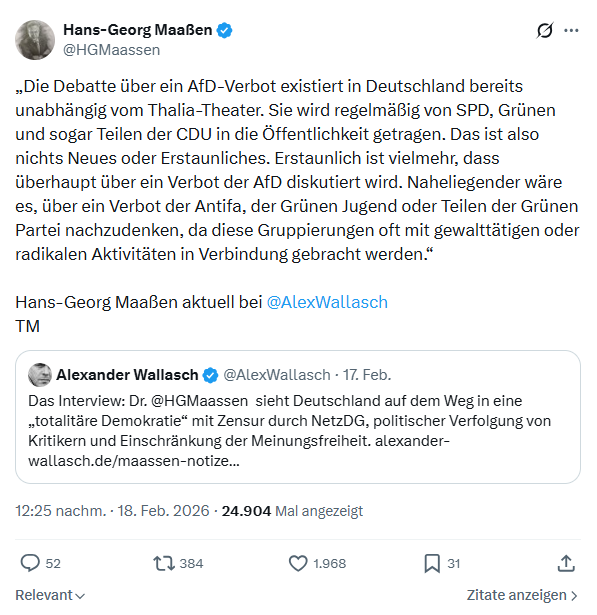 Hans-Georg Maaßen: Die Debatte über ein AfD-Verbot existiert in Deutschland...