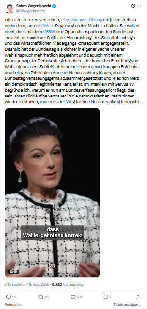 Sahra Wagenknecht: Die alten Parteien versuchen...