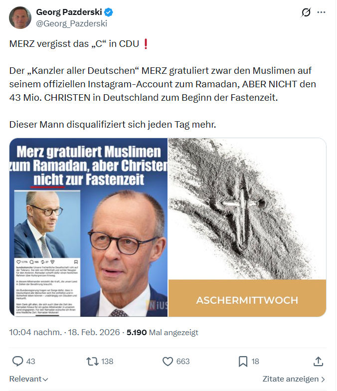 Georg Pazderski: MERZ vergisst das „C“ in CDU...