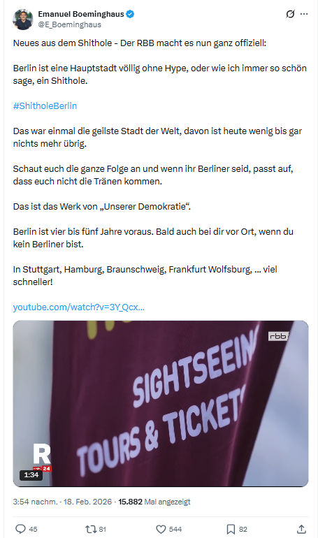 Emanuel Boeminghaus: Neues aus dem Shithole - Der RBB macht es nun ganz offiziell...