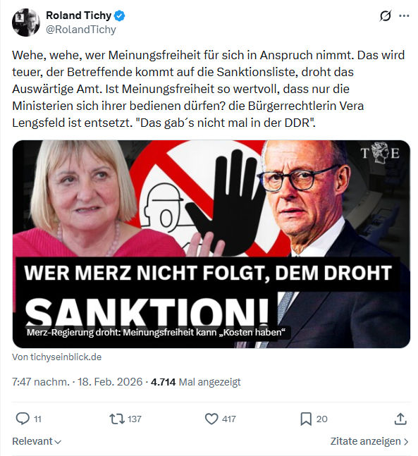 Roland Tichy: Wehe, wehe, wer Meinungsfreiheit...