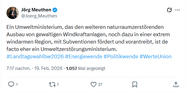 Jörg Meuthen: Ein Umweltministerium, das den weiteren...