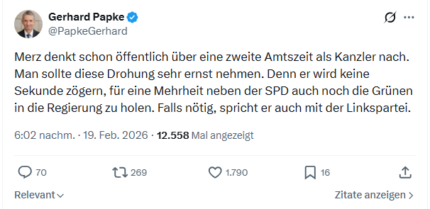 Gerhard Papke: Merz denkt schon öffentlich über eine zweite...