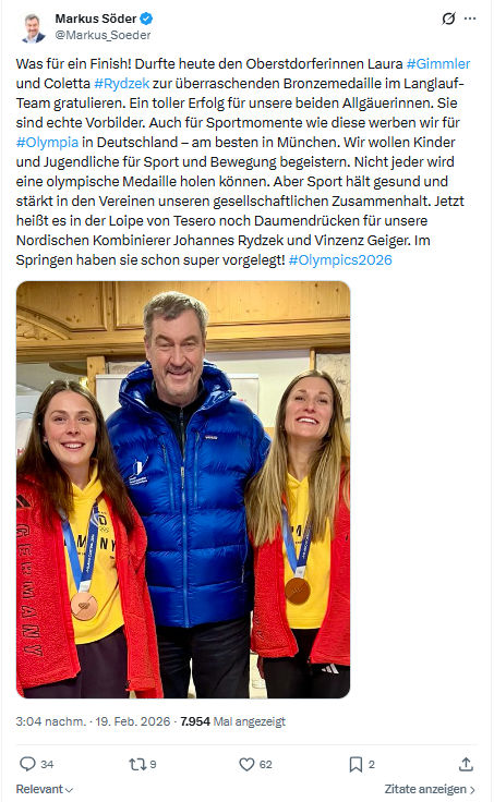 Markus Söder: Was für ein Finish! Durfte heute den Oberstdorferinnen...