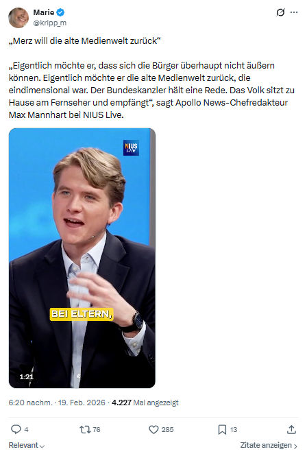 Marie kripp: „Merz will die alte Medienwelt zurück“...