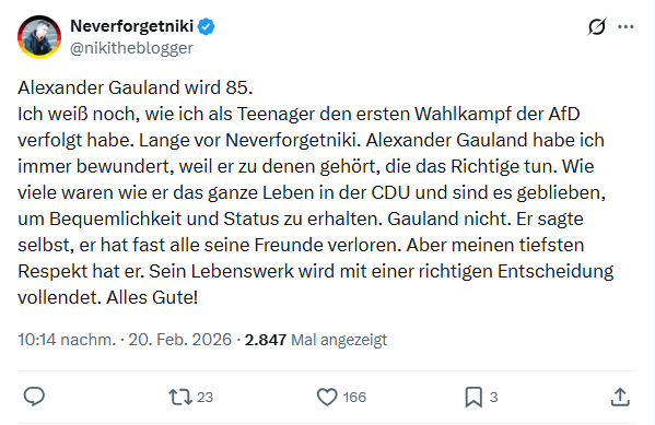 Neverforgetniki: Alexander Gauland wird 85...