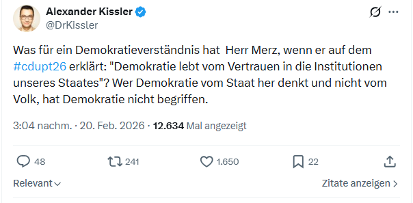 Alexander Kissler: as für ein Demokratieverständnis hat  Herr Merz...