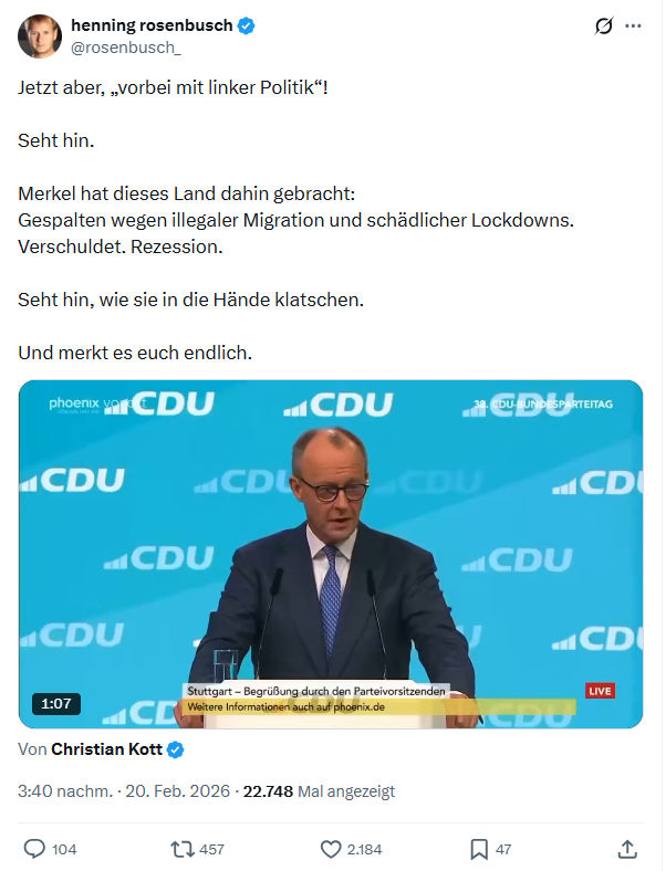 henning rosenbusch: Jetzt aber, „vorbei mit linker Politik“...
