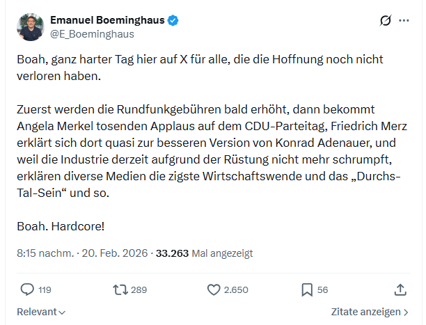 Emanuel Boeminghaus: Boah, ganz harter Tag hier auf X für alle...
