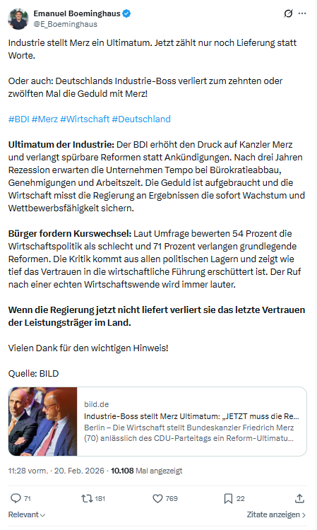 Emanuel Boeminghaus: Industrie stellt Merz ein Ultimatum...