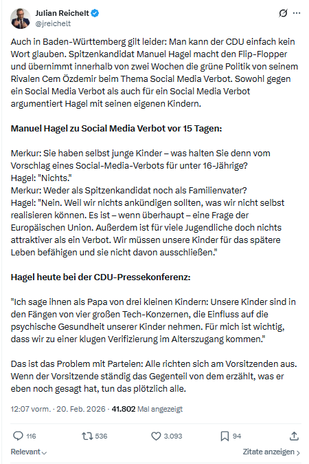 Julian Reichelt: Auch in Baden-Württemberg gilt leider...