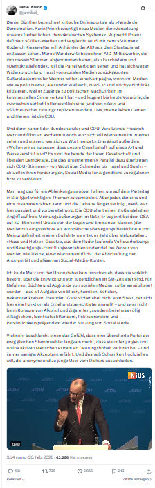 Jan A. Karon: Daniel Günther bezeichnet kritische Onlineportale...
