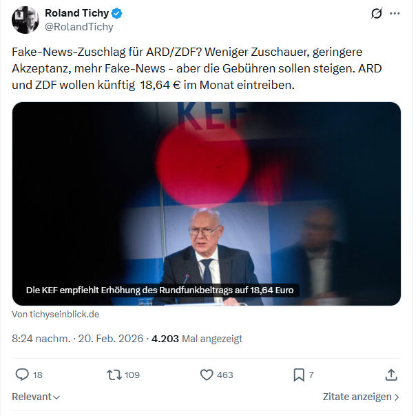 Roland Tichy: Fake-News-Zuschlag für ARD/ZDF...