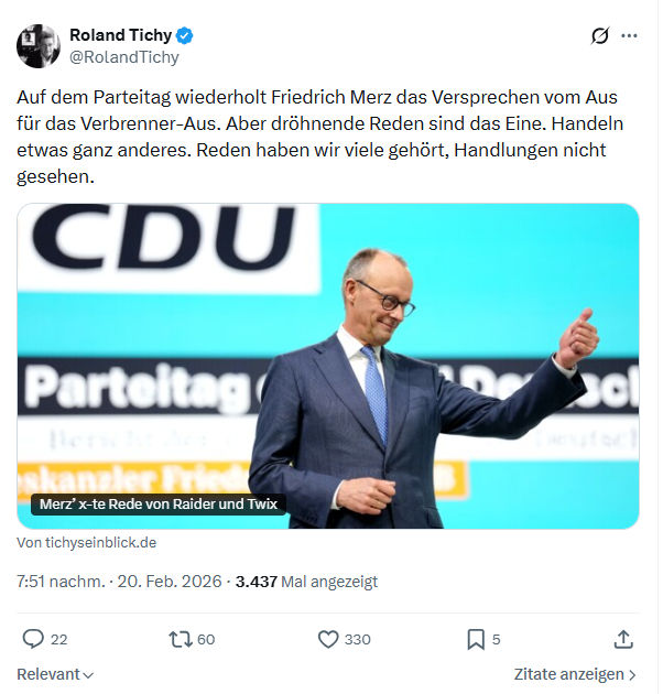 Roland Tichy: Auf dem Parteitag wiederholt Friedrich Merz das Versprechen...