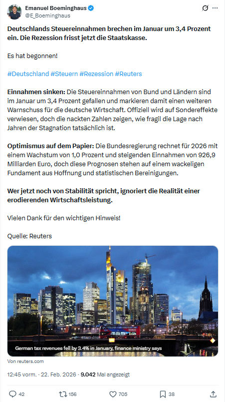Emanuel Boeminghaus: Deutschlands Steuereinnahmen brechen...