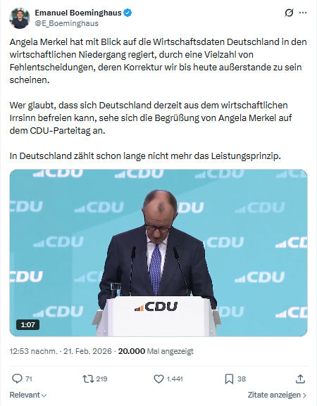 Emanuel Boeminghaus: Angela Merkel hat mit Blick auf die Wirtschaftsdaten Deutschland...