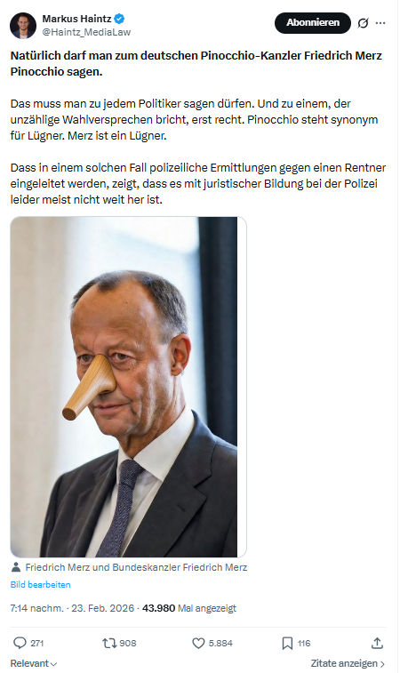 Markus Haintz: Natürlich darf man zum deutschen Pinocchio-Kanzler...